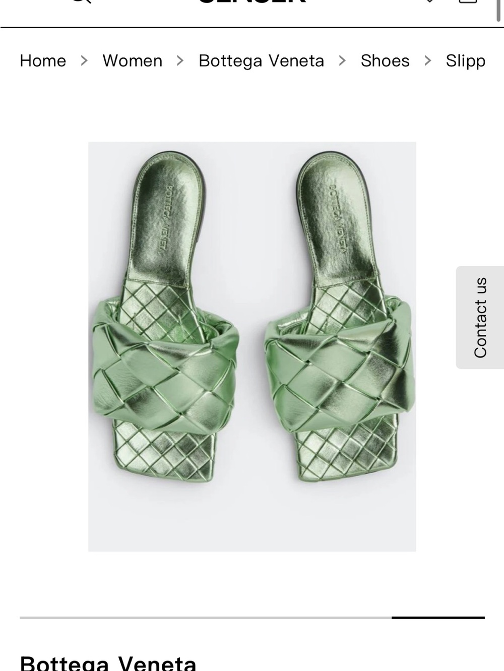 Bottega Veneta Metallic Light Green Intrecciato Slide Mules